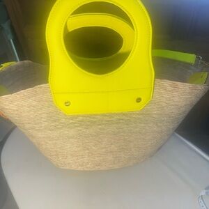 NWT Neon Yellow Straw Tote with Circular Handles